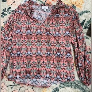 J. Crew Women's Coral and Blue Patterned Blouse